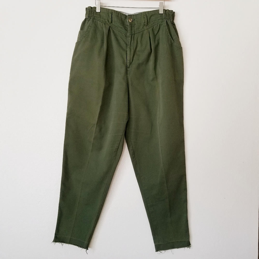 Vintage olive green pleaded front trouser pants